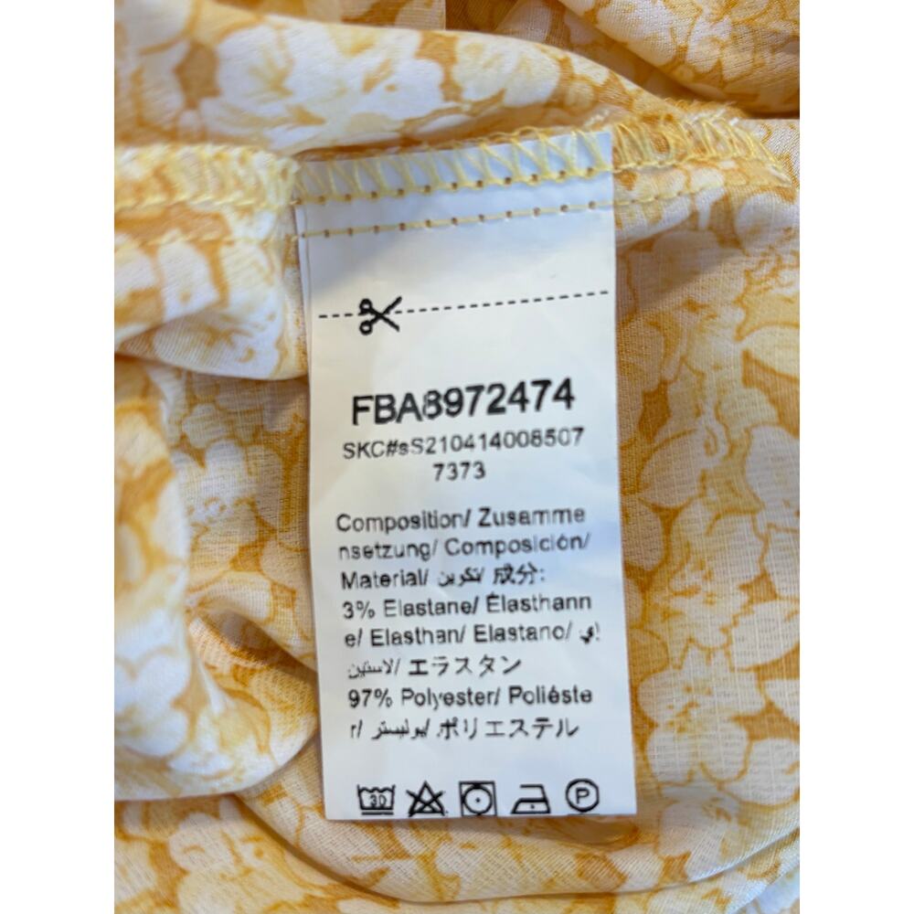 Yellow Floral Ruffle Faux Wrap Mini Dress Spring Summer Brunch Flowy, Size Small - Picture 9 of 9